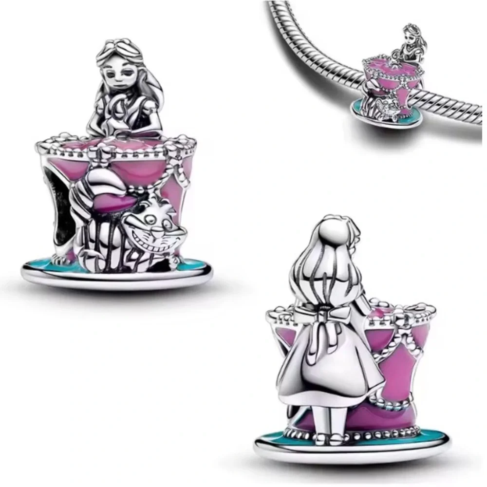 NWOT Alice In Wonderland Cheshire Cat Cake Disney x Pandora FIT Silver Charm
